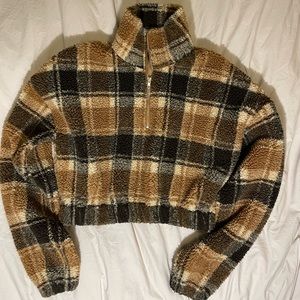 Cropped Sherpa Plaid Jacket